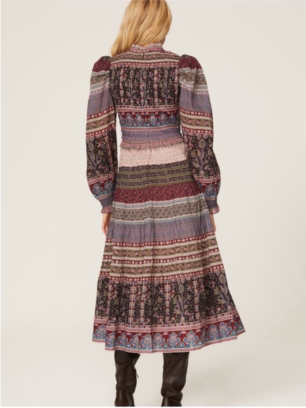 Sea New York 100% cotton Brooke Border Smocked Mixed Print Midi Dress 10 - Picture 3 of 10
